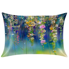 Satin Pillowcase for Hair and Skin, Watercolor Plant Floral Silk Pillowcase Standard Size Silky Pillow Case with Zipper Slip Cooling Pillow Cover (20x26 Inches)