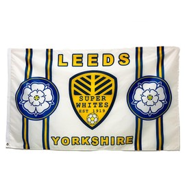 Leeds 5x3ft Football Flag HD Polyester Banner With Yorkshire Rose – Traditional Leeds Colours – Matchday And Home Support