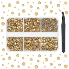 qiipii Champagne Golden Resin Crystal Rhinestones for Bedazzling Crafting 2mm 3mm 4mm 5mm 6mm Flatback Stones Gems Crystals Diamonds for Nails Face Eyes Makeup Tumblers Bottles Crafts Clothes Shoes