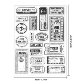 GLOBLELAND Vintage Travel Tickets Clear Stamps for Cards Making Retro Journey Postage Clear Stamp Seals 5.83x8.27inch Transparent Stamps for DIY Scrapbooking Photo Album Journal Home Decoration