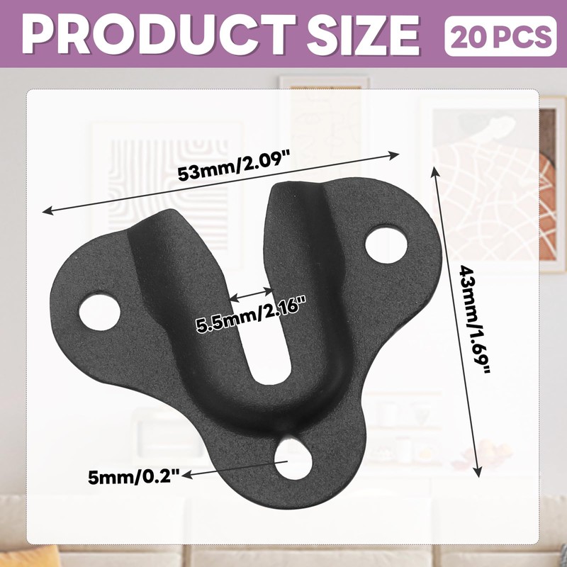 Murtenze 20PCS Matte Black Keyhole Hangers Buckle Type Picture Hanger,
