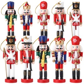 Jetec 10 Pcs Christmas Nutcracker Ornaments Wooden Nutcracker Hanging Decorations 5 Inch Tall Nutcracker Figures Nutcracker Christmas Decorations Nutcracker Soldiers (Music Style)