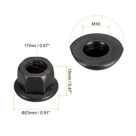 sourcing map M10 Flange Hex Nuts, 2pcs Grade 10.9 Carbon Steel Black Oxide Finished Hex Flange Nuts for Machinery