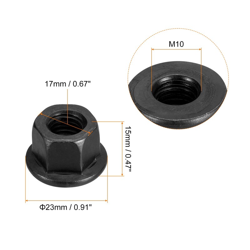 sourcing map M10 Flange Hex Nuts, 2pcs Grade 10.9 Carbon