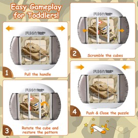 Fullware Rotating 3D Puzzle for Kids 3 4 5 6 7 Year Old, 4 Puzzles in 1, Handheld Fidget Toys for Travel, Cars & Plane, Fine Motor Skills Developing, Educational Game Boys & Girls Tank