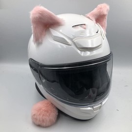 Motorcycle Helmet Decoration, Pack of 2 Motorcycle Helmet Ears + Tail Decoration Cute Plush Cat Ear Shape Decoration Sticker Personality Plush Cat Ear Helmet Ears for Roll Motorcycle Helmet
