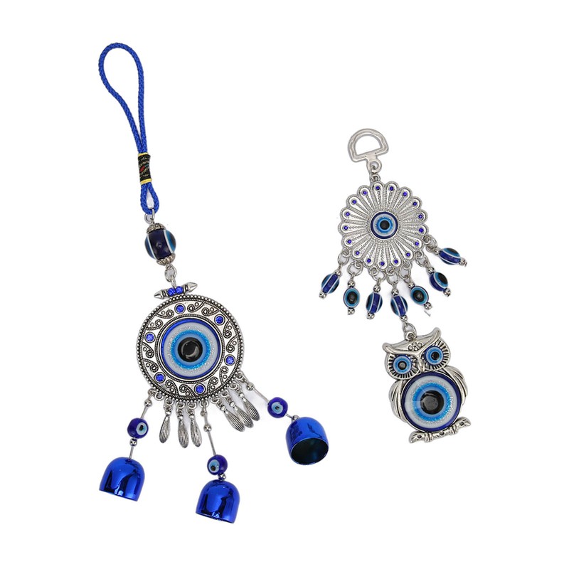 2pcs Blue Eye Owl Ornament Good Luck Attract Wealth Fashionable