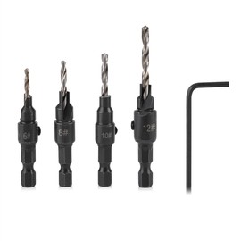 4PCs HSS Countersink Cone Drill Bit Set 1/4" Hex Shank Hole Saw Drill Woodworking Tools + L-Wrench