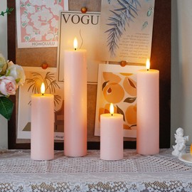 Vtobay Flickering Flameless Pillar Candles with Remote Control and Cycle Timer,Pink Pack of 4 Battery Operated(Powered by 2AA) LED Real Wax Tall Fake 3D-Wick Electric Candles(D 2.2” x H 4”,6”,8”,10”)