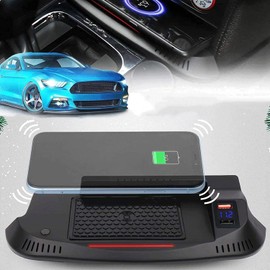 YasAo Wireless Car Charger for fo*rd Mustang 2021 2020-2015 Center Console Accessory Panel Mobile Phone Charger,with QC3.0 USB Port 15W Qi Wireless Fast Charging Board All QI Smartphones