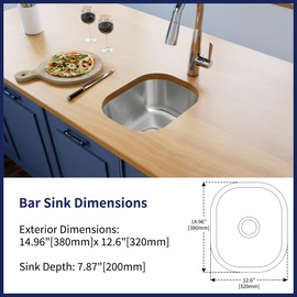 MONSINTA Bar Sink, 15 Inch Undermount Kithcen Sink, 15" x 12" Small but Deep Single Bowl RV Sink With Sink Drain Assembly, 18 Gauge Stainless Steel, Suitble for Bathroom, Laundry,Trailer, Back Deck