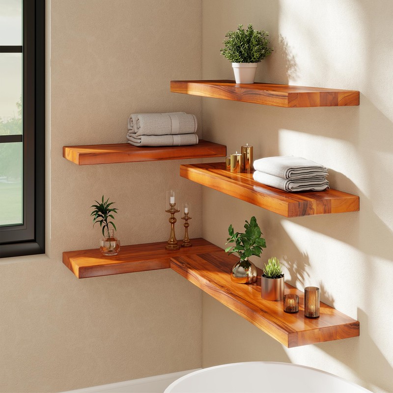 Realgulf 24 Inch Teak Floating Shelves Set of 2 -