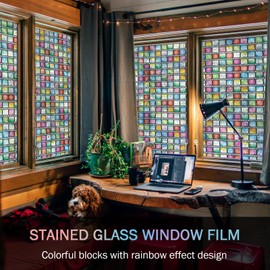 VELIMAX Stained Glass Window Tint, Rainbow Decals, Static Cling Vinyl Non-Adhesive Anti UV for Home Office 23.6x78.7 inches