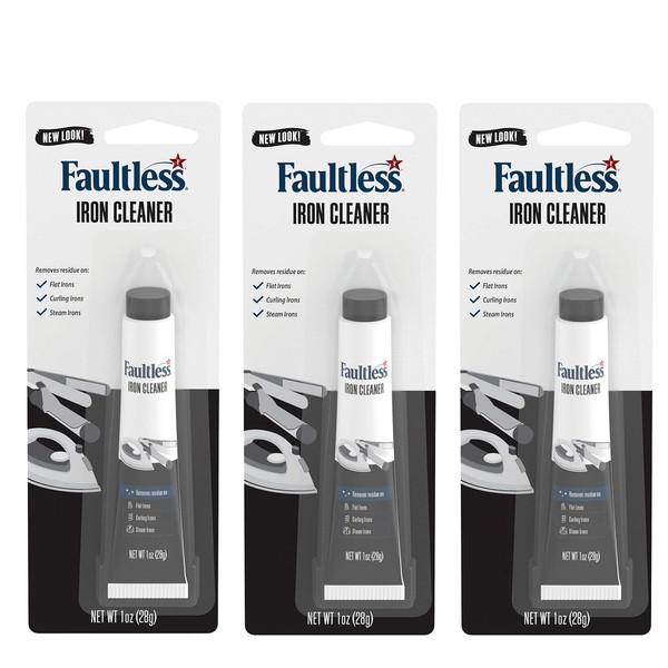 Faultless Hot Iron Cleaner, Non-Toxic Steam Iron Cleaner, Removes Melted Fabrics, Glue, Hard Water, Lime Deposits & Starch (1 oz) (3 Pack)
