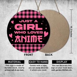 Just A Girl Who Loves Anime Sign, Japanese Anime Lover Gifts for Women Girls, Anime Wooden Hanging Decorations for Room, Japanese Anime Girls Room Decor for Home Bedroom, Gifts for Anime Lovers Fans
