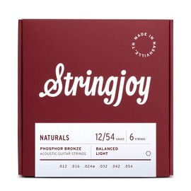 Stringjoy NB1254 Naturals - Cuerdas para guitarra acústica de bronce fosforoso, calibre ligero - 12-54