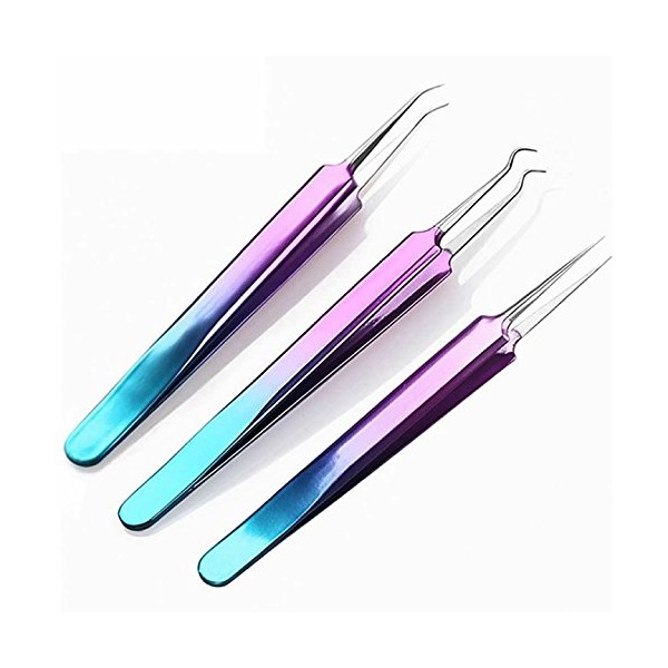 Superior ZRL® Stainless Steel Colourful clips Needle Tweezers Blackhead Remover Acne Blemish Pimple Extractor Tool Skin Care