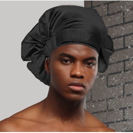 HIUMI Large Shower Cap For Men,Large Shower Cap For Women Long Hair,Reusable Shower Cap for Braids,Dreads,Curls, Locs, Curly，Wave，Hair Cap for Shower,Washable and Adjustable,Black