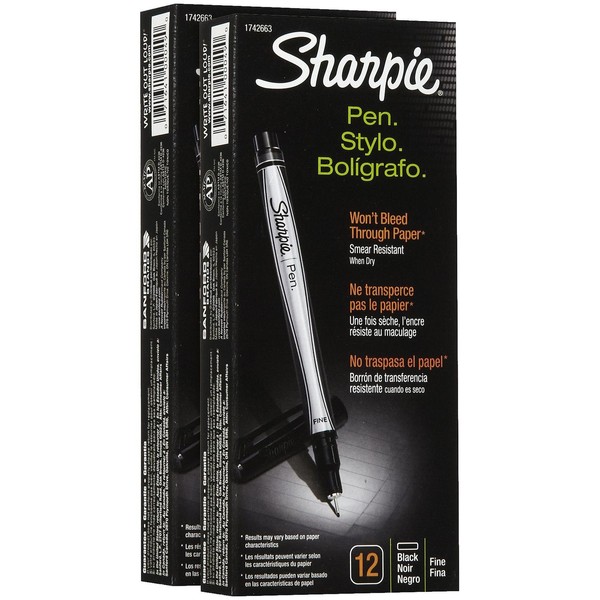 Sharpie Pen, Fine Point-Black-12 ct, 2 pk