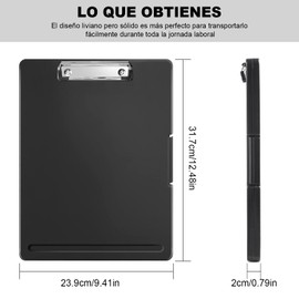 KIKIGOAL Portapapeles con Almacenamiento, Portapapeles de Enfermería Portátil con Clip, Carpeta de Portapapeles con Apertura Lateral, Portapapeles de Plástico, Tablero de Clip de Escritura, Negro
