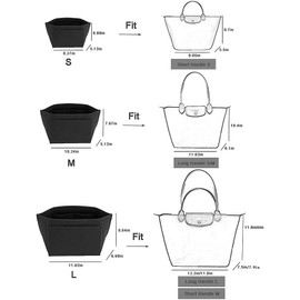 ZEKUN Bag Organiser for Longchamp Bags Organiser for Longchamp Bag Women's Bags Longchamp Organiser with Handle, L Size, Black Organiser Bag for Insert Wallet Organiser for Longchamp