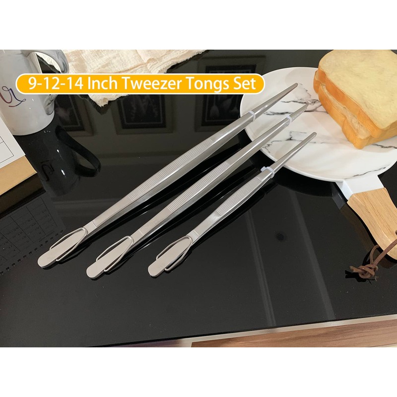 JETKONG Extra Long Kitchen Tweezers Heavy Duty Stainless Steel Cooking