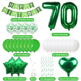 70 Balloons - Green 70th Birthday Decoration for Men & Women