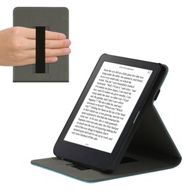 kwmobile Cover Compatible with Kobo Clara 2E / Tolino Shine 4 - Case with Strap + Stand - Petrol
