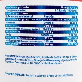 Vidanat Omega 3, 6 Y 9 60 Cápsulas Vidanat Suplemento Alimenticio Sabor Sin Sabor