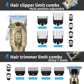 HIENA PRO Hair Clippers for Men Professional, Cordless Barber Clipper and T-Blade Beard/Hair Trimmer Set, Electric Razor Foil Shaver Nose Trimmer Barber Kit, Men's Hair Cutting Kit (814 Set)