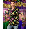 Mens Mardi Gras Shirt Button Down Collar Tops Mask Fleur