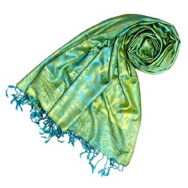Lorenzo Cana Marken Pashmina 7806588 Women's Scarf Shawl Stole Wrap Natural Fibre Opulent Pattern in Harmonious Colours with Fringes 70 x 200 cm, Green