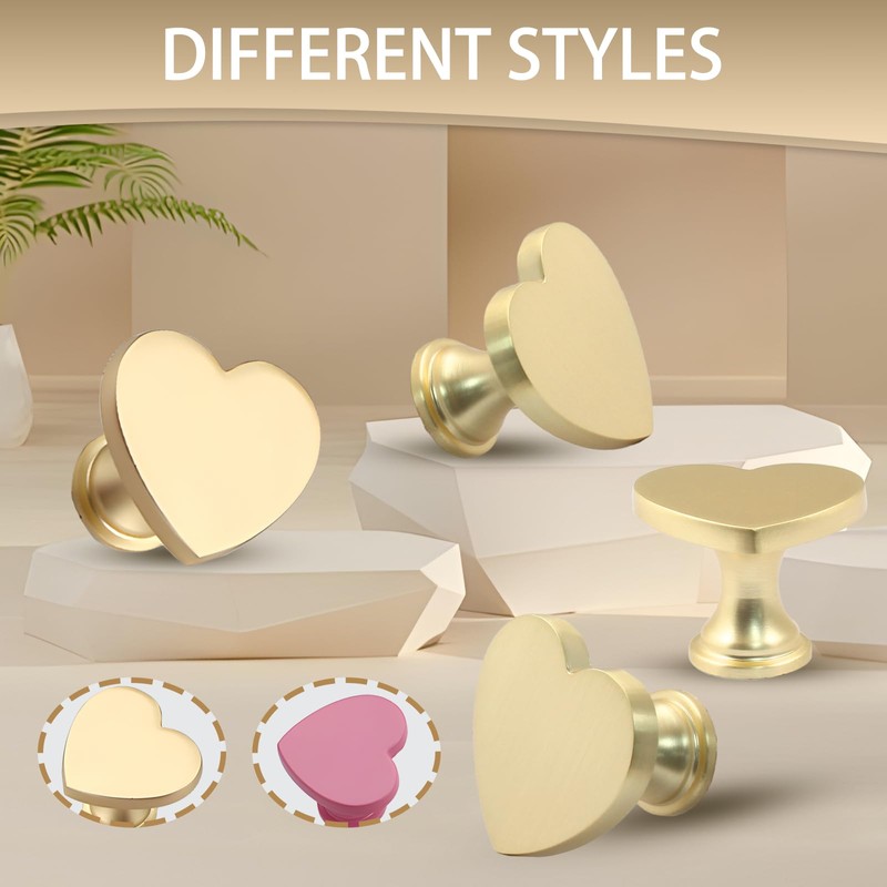 HARSKIYER 6 Pcs Heart Shape Cabinet Knobs, Gold Drawer Pulls,
