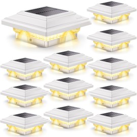 SIEDiNLAR 4x4 Solar Post Lights 50 Lumens 2 Modes, Post Caps Light Outdoor Waterproof for 4x4 Vinyl Wooden Posts, Fence Deck Garden Patio Decor, Warm/White Lighting (White, 12 Pack)