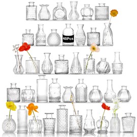Glass Bud Vases Set of 40 PCS, Small Flower Vases for Wedding Centerpiece Table Decoration, Vintage Vase in Bulk for Flower Arrangements, Mini Vase for Birthday Party, Festival Home Decor,Clear
