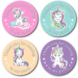 24 x 40mm Unicorn Thank You for Coming to My Party Stickers from Olivia Samuel. 4 Pastel Colours (24 Stickers). Great for Party Bags, Sweet Cones and Birthday Party Bag fillers.