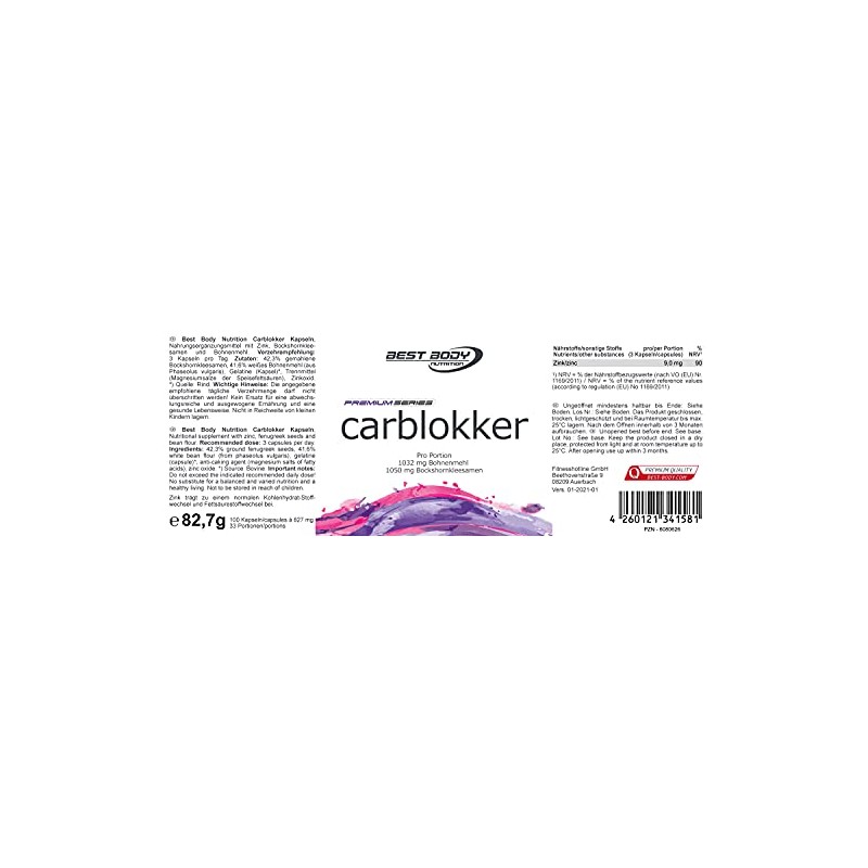Best Body Nutrition Carblokker mit Bockshornkleesamen und Bohnenmehl, 100 Kapseln
