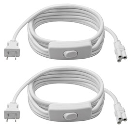 DiCUNO 9.8FT T5 T8 Tube Light Extension Cord with On/Off Switch, US Plug Cable Connector for LED Integrated Single Fixture, Shop Light, Garage, Under Cabinet, White, Pack of 2