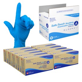 Dynarex Safe-Touch Disposable Nitrile Exam Gloves, Powder-Free, Latex-Free, Touchscreen Friendly & Used by Professionals, Blue, X-Large, 1 Case - 10 Boxes of 100 Gloves