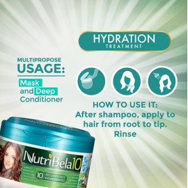 Nutribela hydration Hair Mask & deep conditioner for damaged dry Restoration treatment with Avocado Argan Collagen Coconut oil Keratin Aloe Vera Vitamin E Serum Shea Butter Curly Frizzy 10.5 Onz 2pack