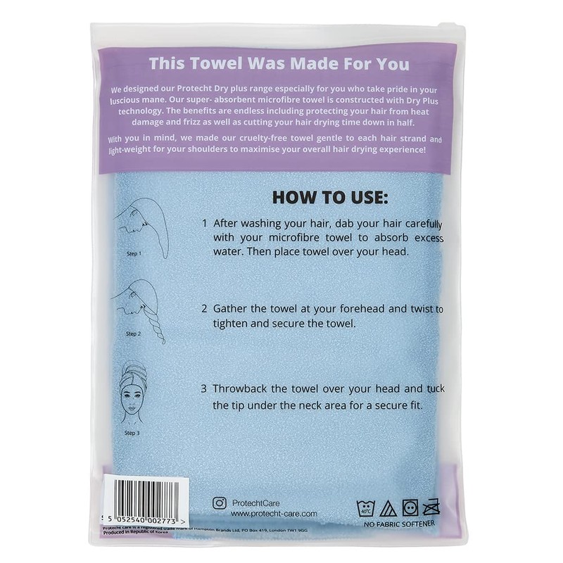 PROTECHT DRYPLUS Microfibre Hair Towel - Blue Fog