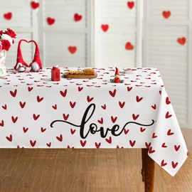 Horaldaily Valentine Tablecloth 60×120 Inch Rectangle, Mini Love Hearts White Washable Table Cover for Party Picnic Dinner Decor