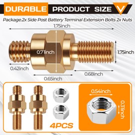 Side Post Battery Terminal Bolt 2 Set 3/8"-16&3/8"-24 Brass Standard Battery Side Post Long Stud Side Post to Top Post Battery Adapter Bolt Compatible with GM Post