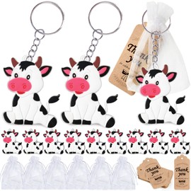 CiciBear 60 Pack Cow Party Decorations for Guests, 20 Cow Keychains, 20 Tags and 20 Gift Bags for Farm Animal Themed Baby Shower, Kids Birthday Party Favor