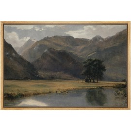 MUDECOR Framed Canvas Print Wall Art Rustic Country Mountain Range Landscape Nature Wilderness Antique Retro Fine Art Shapes Illustrations Decorative Colorful Multicolor for Bedroom - 24"x36" Natural