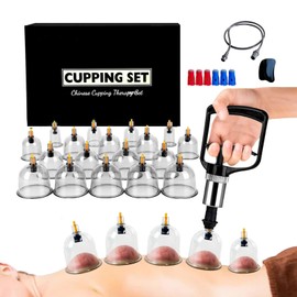 Schröpfgläser mit Vakuumpumpe & Therapiemagneten + Faszien-Schaber ， Schröpfen (18 Stück) gegen Verspannungen & Cellulite und Lymphdrainage, Hochwertiges Schröpfglas-Set für Gesicht und Körper