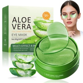 60 x Eye Pads, Aloe Vera Eye Mask, Dark Circles Removal, Eye Bags, Puffiness, Reduces Wrinkles, Moisturising Eye Mask (Green)