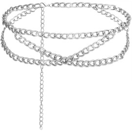 Liutufy Vintage Metal Leaf Pendant Body Chain Cross Pearl Multi-Layer Chain Waist Chain (Silver Double S)
