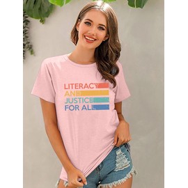 Reading Shirts for Women Cute Book Lover Gift Teacher T Shirt Literacy Education Letter Print Tee Tops Pink