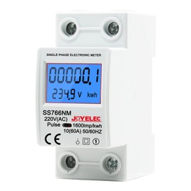 JOYELEC LCD Digital 220 V Electricity Meter, DIN Rail KWh Counter 10 (60) A, 1-Phase AC Meter, 2-Pin 2P DIN Rail Electricity Meter, Displays Power Consumption, Power, Voltage and Current
